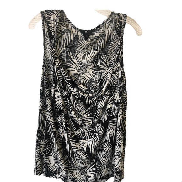 H & M Sleeveless Fern Leaf Sleeveless Top Black & white  S - Picture 1 of 10